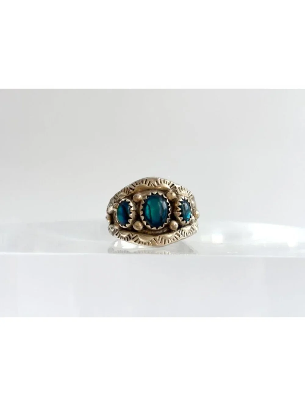 Navajo Blue Abalone Gemstone Southwest Sterling Silver 925 Vintage Ring - sz 10